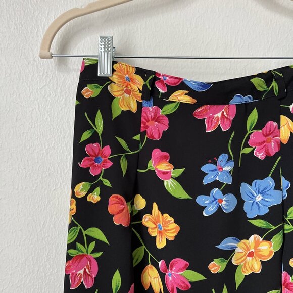 Vtg FT Studio black colorful floral midi a line skirt 90s y2k office 26" waist - Picture 2 of 6